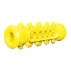 Yellow textured dog chew toy with raised nubs and zigzag design on white background
