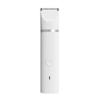 White cordless hair clipper with power button and silver accent on plain background