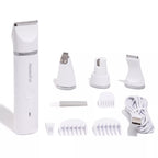 MewooFun white pet grooming clipper set with attachments and USB charging cable