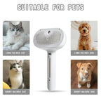 Pet grooming brush for long-haired and short-haired cats and dogs, shown with pet photos