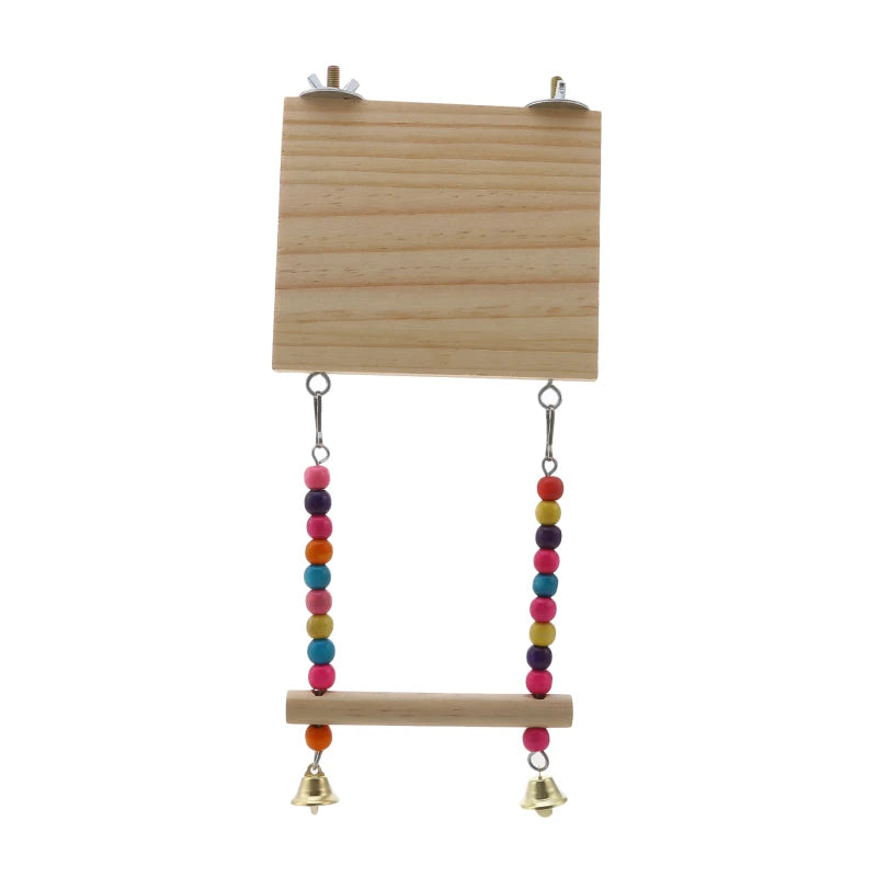 Beaded Bliss Birdie Swing: Wooden Perch & Play Paradise for Parrots and Budgies