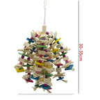 Colorful hanging bird toy with wooden blocks and rope, 30-35cm large parrot chew toy