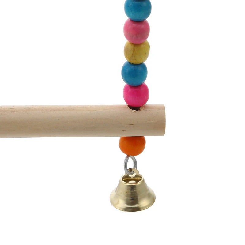 Beaded Bliss Birdie Swing: Wooden Perch & Play Paradise for Parrots and Budgies