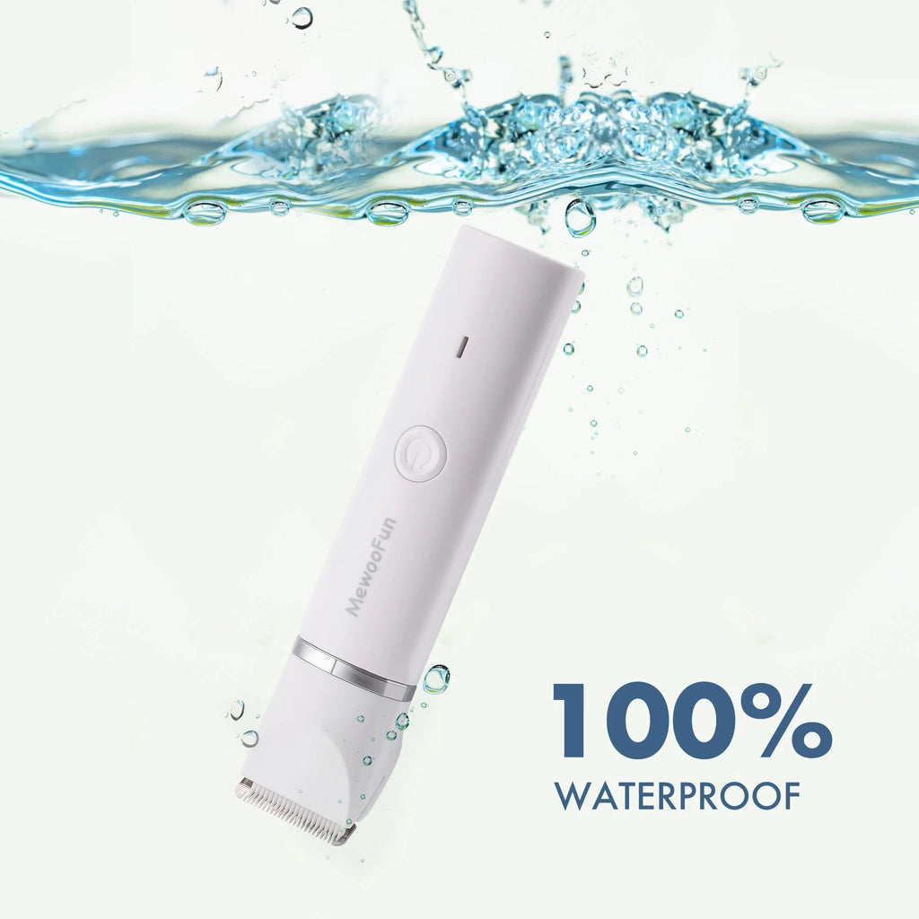 100% waterproof MewooFun white pet clipper submerged in water with splash effect