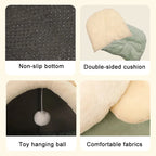 Pet bed features non-slip bottom, double-sided cushion, toy hanging ball, comfortable fabrics