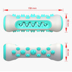 Blue and white textured dog chew toy with spikes, 150mm long, 50mm and 45mm wide.