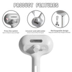 White handheld sprayer with switch, water fill, and USB rechargeable design features.