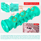 Dog teeth cleaning chew toy with jagged molar bumps in various sizes, teal color