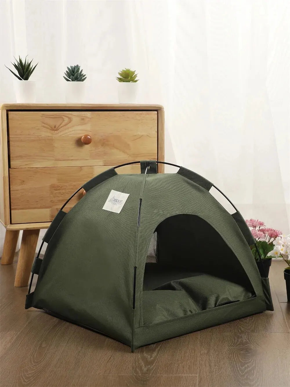 CozyHide: Foldable Pet Nest Tent with Cooling & Warming Pads for All-Season Comfort