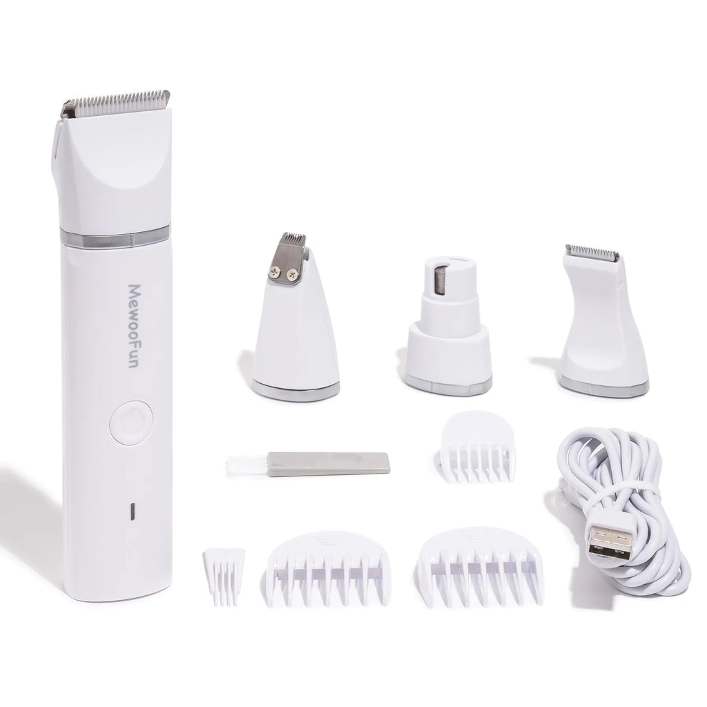 Mewoofun pet grooming kit with clippers, attachments, guards, cleaning brush and USB cable