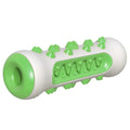 Green and white dog chew toy with textured spikes and ridges on a white background