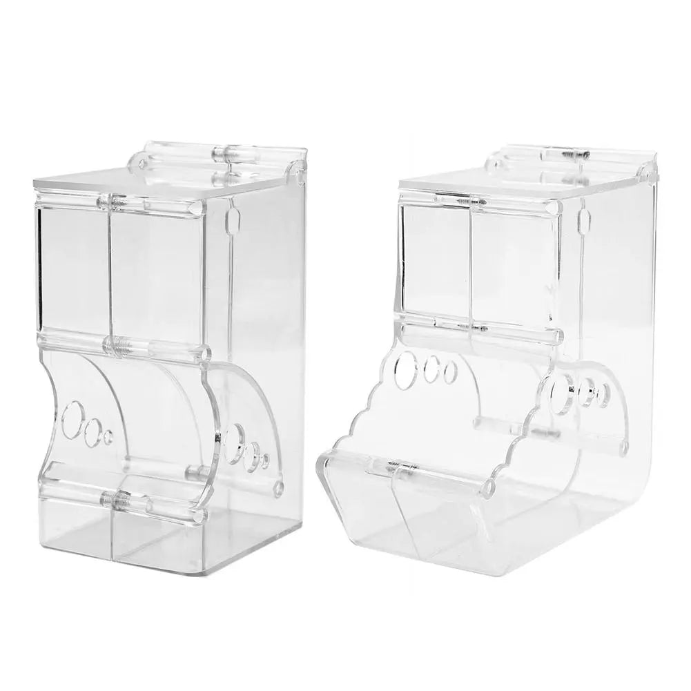Two clear acrylic storage dispensers with curved fronts and circular openings, on white background