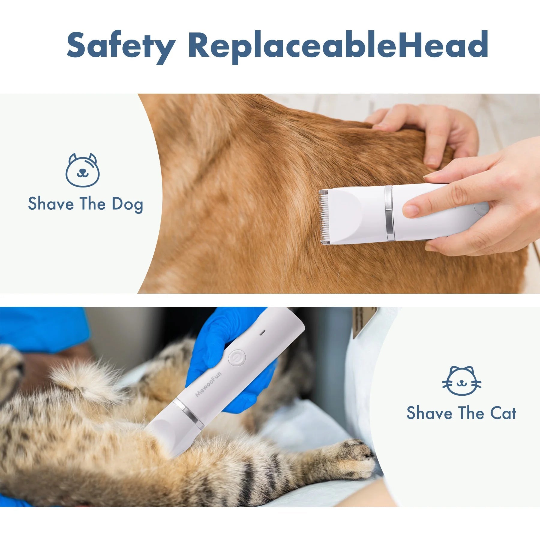 Dog and cat grooming clipper with safety replaceable head for pet shaving