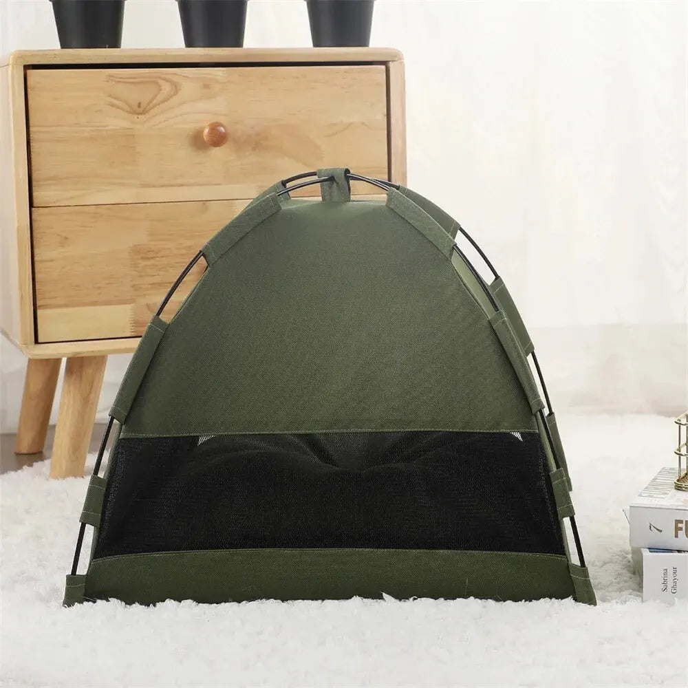 CozyHide: Foldable Pet Nest Tent with Cooling & Warming Pads for All-Season Comfort