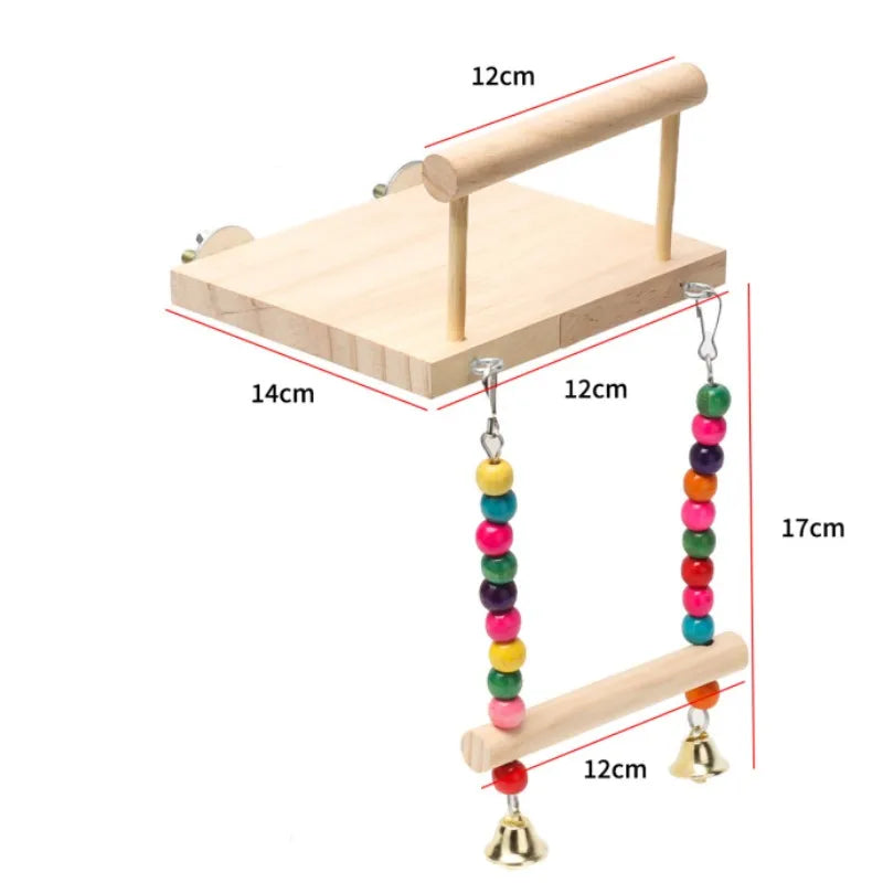 Beaded Bliss Birdie Swing: Wooden Perch & Play Paradise for Parrots and Budgies