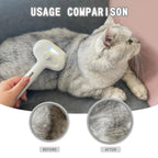 Comparing cat grooming tool results on gray cat fur, before and after usage illustration