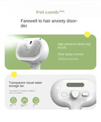 Electric pet comb with mist spray, dense nozzle, and transparent water storage bin