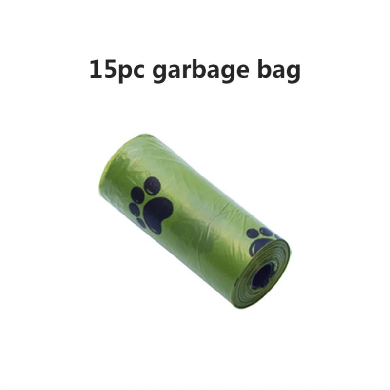 Green 15-piece pet garbage bag roll with black paw print design