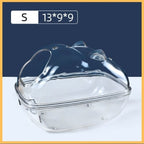 Small transparent hamster sand bath box with lid, size 13x9x9 cm