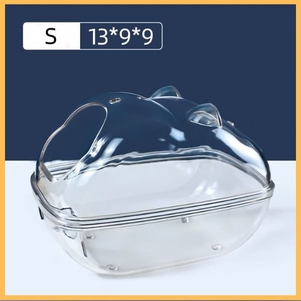 Small transparent hamster sand bath box with lid, size 13x9x9 cm