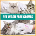 Cats being groomed with white pet cleaning gloves, Pet Wash Free Gloves text banner