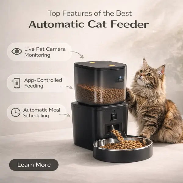 Automatic cat feeder with camera live monitoring and automatic meal scheduling