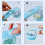 Step-by-step guide to using a blue pet bath brush with soap dispenser