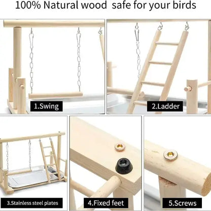 parts of bird perch: stainless tray, fixed feet, screws
