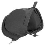 Black dog earplugs for noise protection, padded fabric design, adjustable straps visible