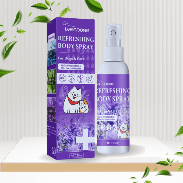 Pet Store ED calming spray shown with lavender elements