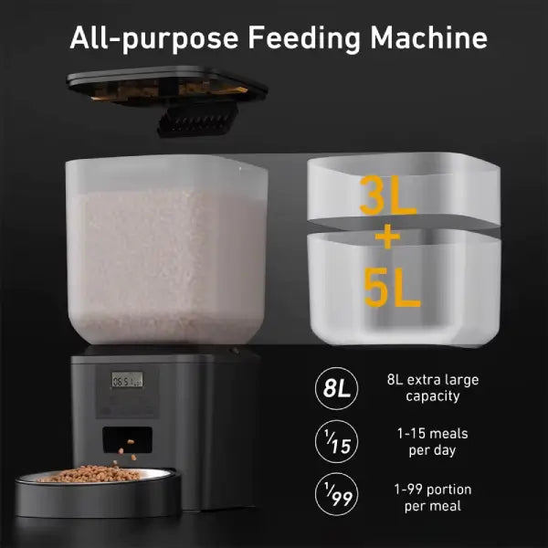 Automatic pet feeder all-purpose feeding machine supporting 1 to 99 portions per meal