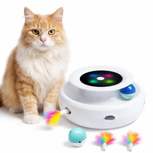 PawSpin automatic cat toy complete set with cat feather and play ball