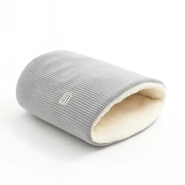 Soft self-warming grey cat sleeping bag for winter comfort