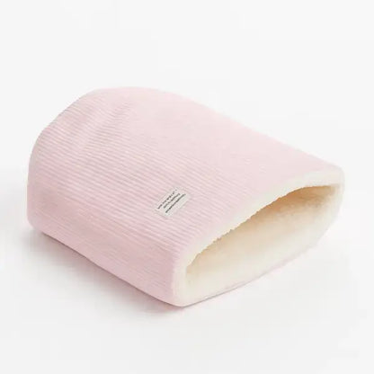 Warm plush cat sleeping bag in pastel pink