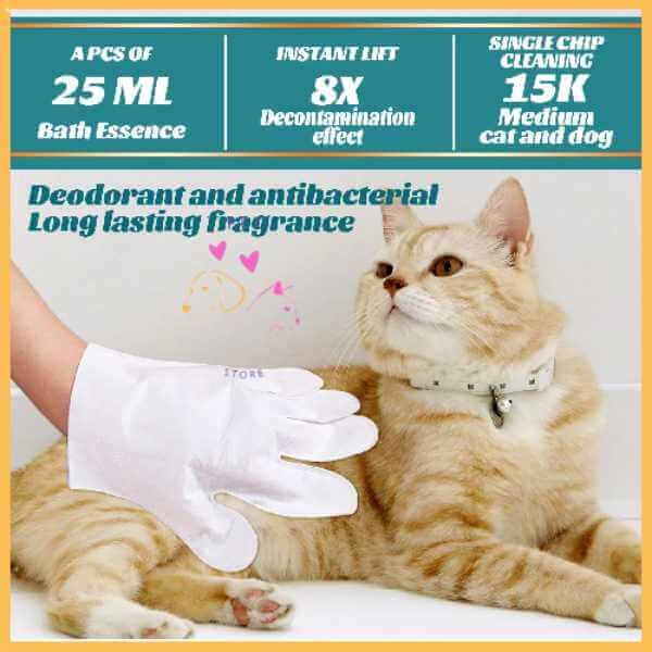 Pet wash gloves cleaning orange tabby cat, deodorant and antibacterial, bath essence promo