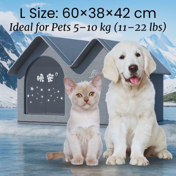 L size ClimaNest with happy dog and cat posing outside.