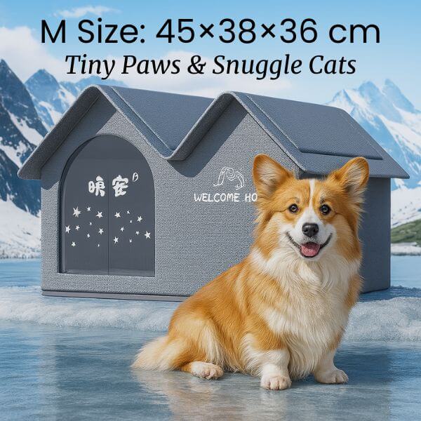 Corgi dog next to M size ClimaNest cooling house.