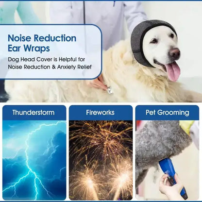 Noise protection wrap for dogs shown effective for thunder, fireworks, and grooming.