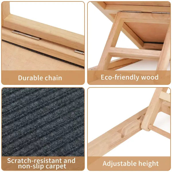 dog stairs construction details — anti-slip carpet surface, eco wood and height adjustment system