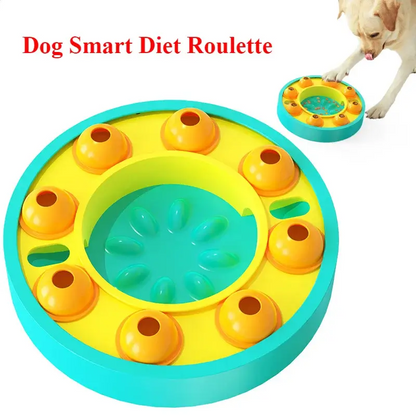 Labrador using enrichment toy for feeding