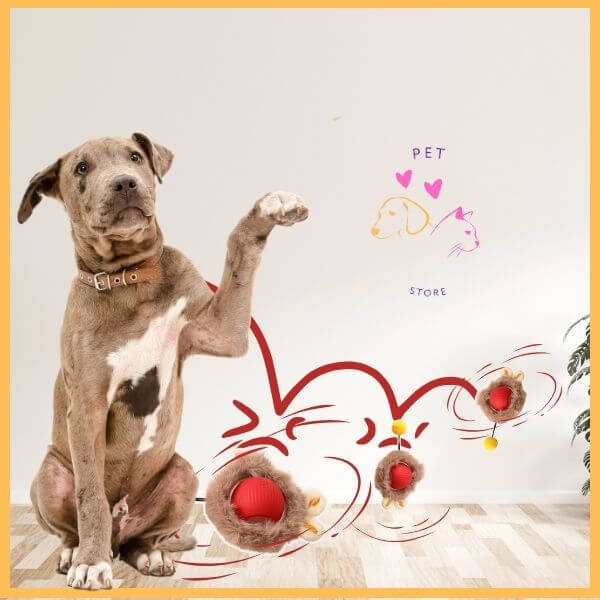 Dog training with SmartBol interactive toy in a pet store setting, playful pet wall art
