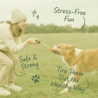 Woman playing tug with a large dog using a safe and strong pet toy outdoors