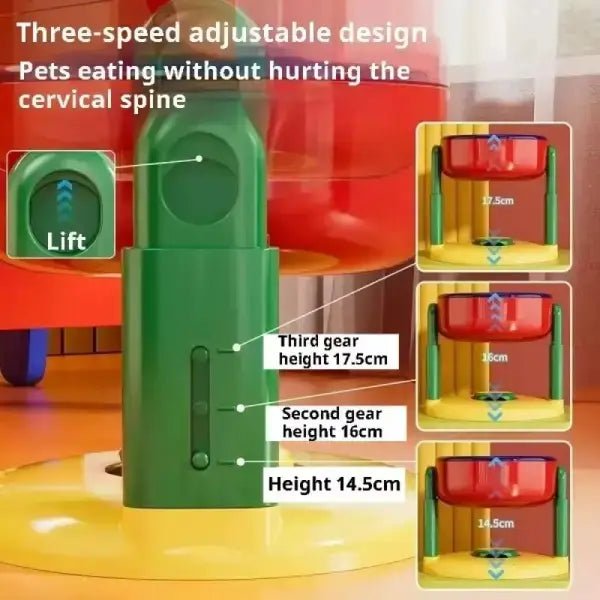 Anti gulping pet feeder height adjustment design for pet comfort