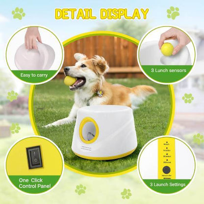 Interactive dog ball thrower easy to carry with one-click panel