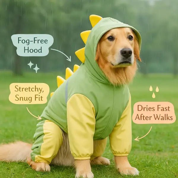 Green dog raincoat with comfort fit and breathable fabric