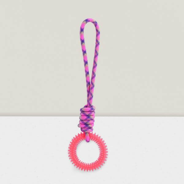 Strong tugging ring promotes dental health and mental stimulation.