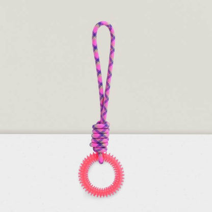 Strong tugging ring promotes dental health and mental stimulation.