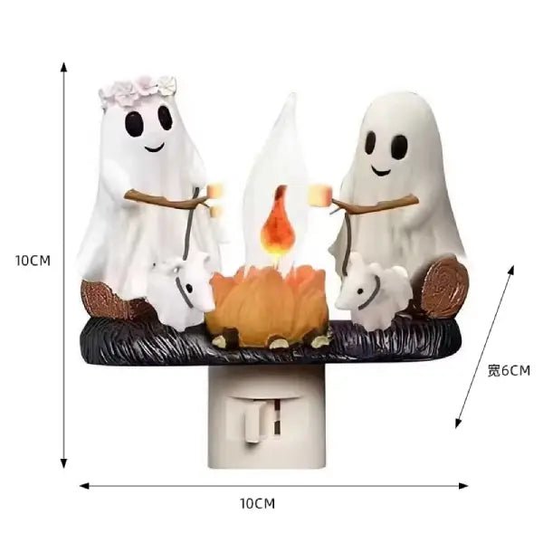 Ghost campfire night light shown with its width, height and depth measurements