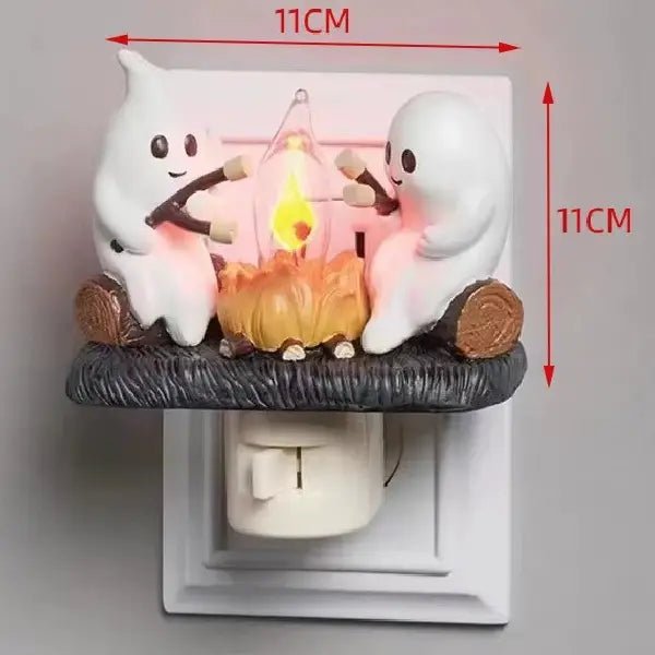 Ghost campfire night light shown with its width and height measurements