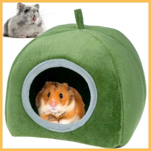 Hamster in green plush bed with another hamster nearby, cozy pet accessory